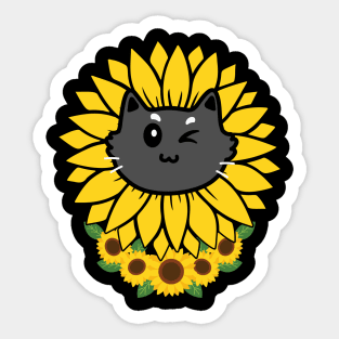 Black Cat In Sunflower Sticker